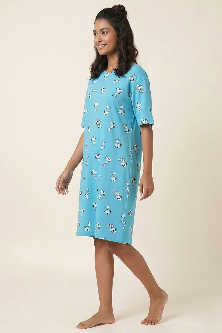 Zivame Peanuts Knit Cotton Loungewear Dress - Bachelor Button — image 3